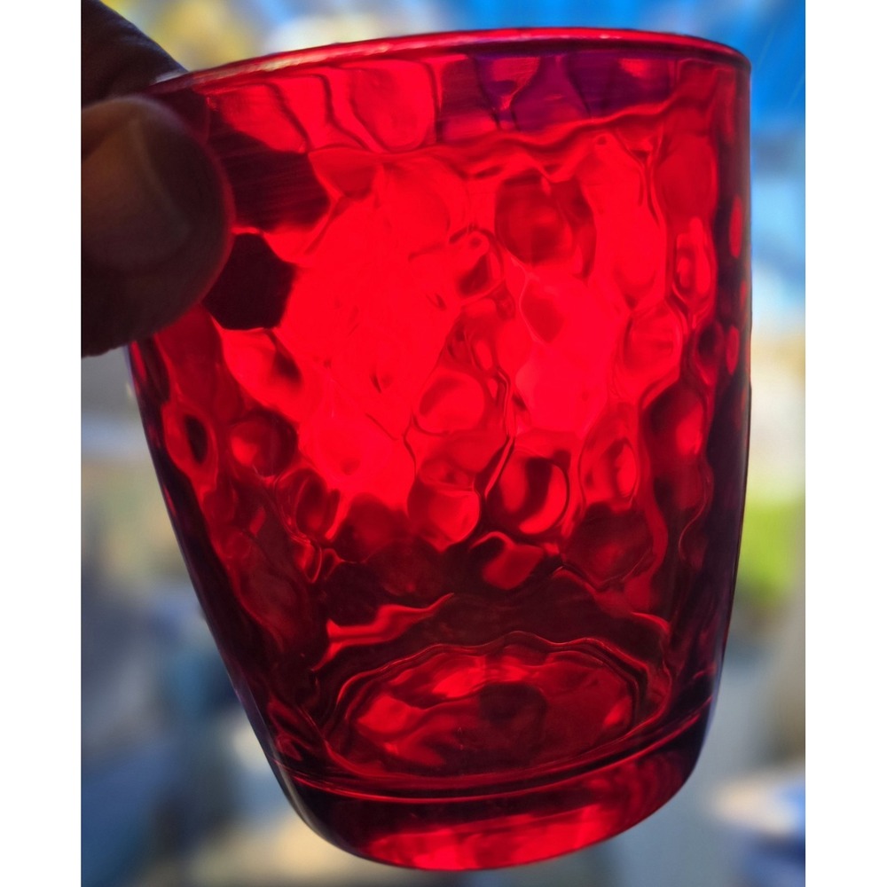 Ruby Red Tumblers Set Of 6 Waved Rib Pattern Unmarked - Picture 6 of 12